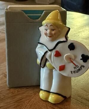 Vintage Art Deco Clown Bridge Trump Indicator Card Holder 7635 w/ ACBL Deck Set